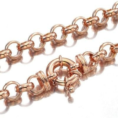 18ct Heavy Rose Gold Plated 10mm Belcher Chain Necklace with Bolt Clasp - USA Made-3